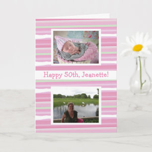 Cartão Aniversário com Aquarela Rosa Fotos de Agora e Ant