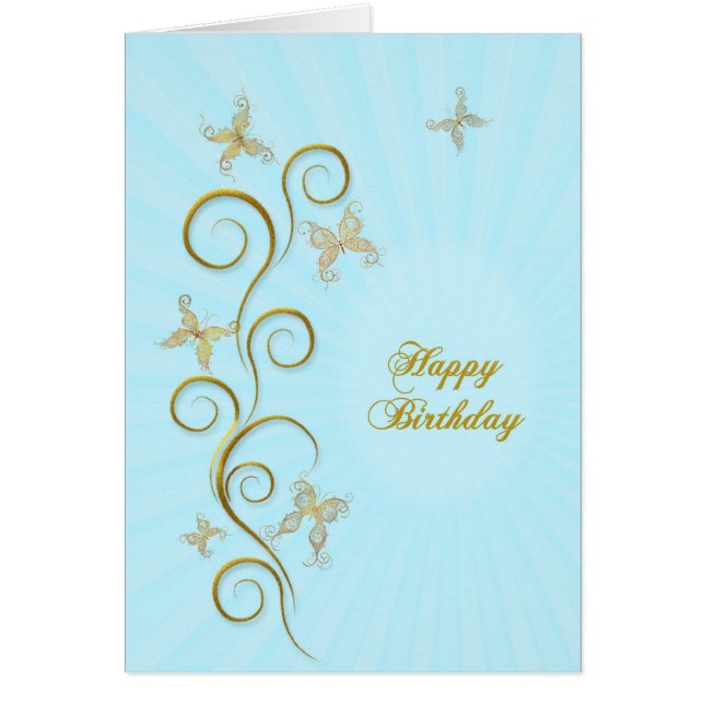 Cartão Aniversário com borboletas ouros (Frente)