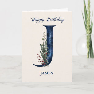 Cartão Aniversário com Letra J para Ele Personalizado Nom