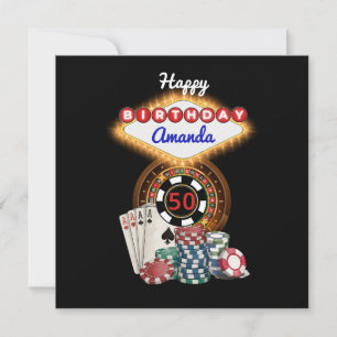Cartão Aniversário com Tema de Cassino Black Vegas Modern
