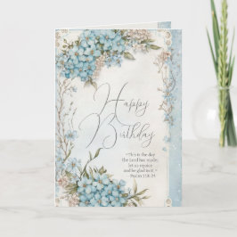 Cartão Aniversário Cristão Azul Floral Escritura