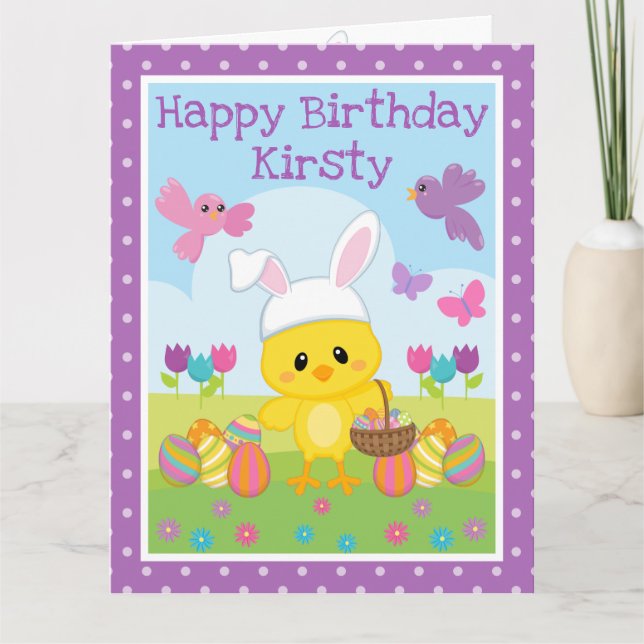 Cartão Aniversário Cute Spring Easter Chick & Chocolate E (Frente)