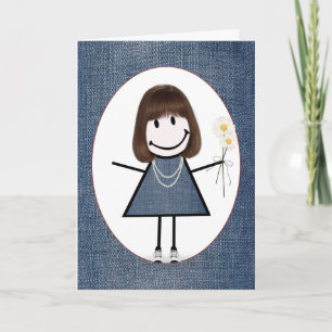 Cartão Aniversário da Amiga Boneca de Palitos Menina
