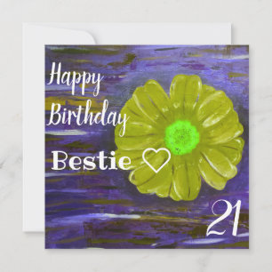 Cartão Aniversário da Bestie Personalizada da Flor Verde