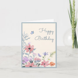 Cartão Aniversário da borboleta das flores de pastel de a