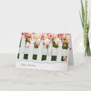 Cartão aniversário da cerca e das tulipas