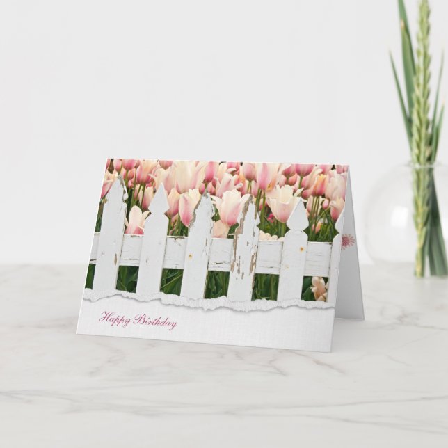 Cartão aniversário da cerca e das tulipas (Frente)