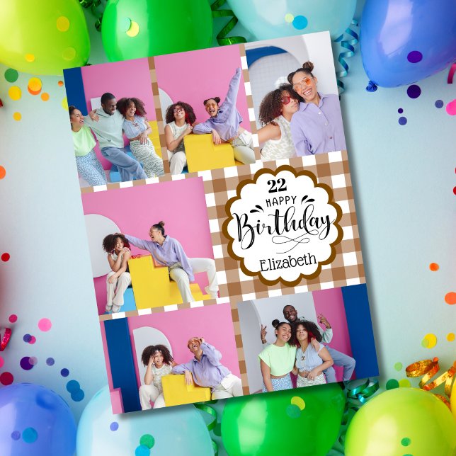 Cartão Aniversário da Colagem Fotográfica Castanho 7 Idad (Criador carregado)