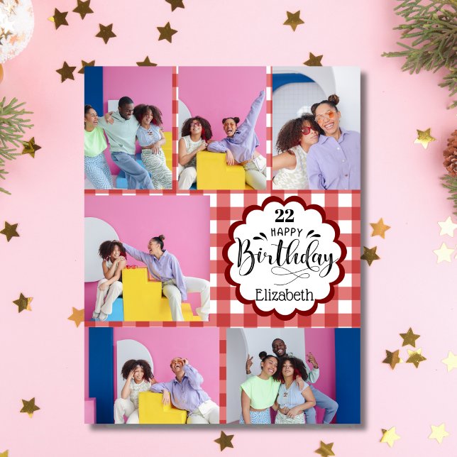 Cartão Aniversário da Colagem Fotográfica Feminina Burgun (Criador carregado)