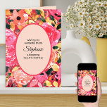 Cartão Aniversário da Cor Floral Personalizada a Rosa Neg<br><div class="desc">Cartão de aniversário personalizado para uma amiga, mãe, irmã ou outra parente. Este design floral, de cor aquosa, tem rosa florais, flores e folhagem em tons de rosa, laranja e amarelo. O texto da frente é totalmente editável e atualmente lê "desejando ao meu maravilhoso amigo [nome] um belo aniversário florescente"....</div>