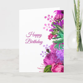 Cartão Aniversário da Cor Floral Púrpura Elegante Rosa