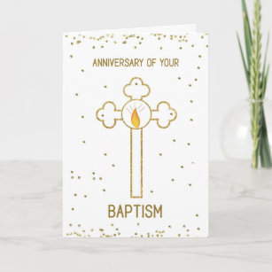 Cartão Aniversário da Cruz Dourada Batismo