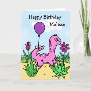 Cartão Aniversário da Dinossaura Personalizada