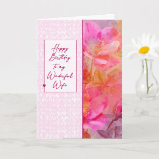 Cartão Aniversário da Esposa, Florais Rosa Suave
