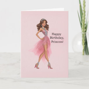 Cartão Aniversário da Fashionista Glamurosa Princesa Rosa