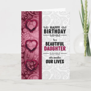 Cartão Aniversário da Filha de PAIS Corações Rosa