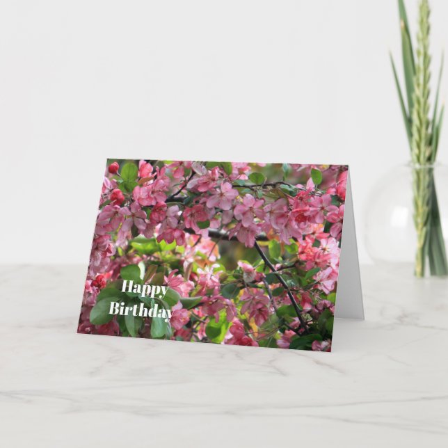 Cartão Aniversário da Foto Floral de Crabapple Rosa (Frente)