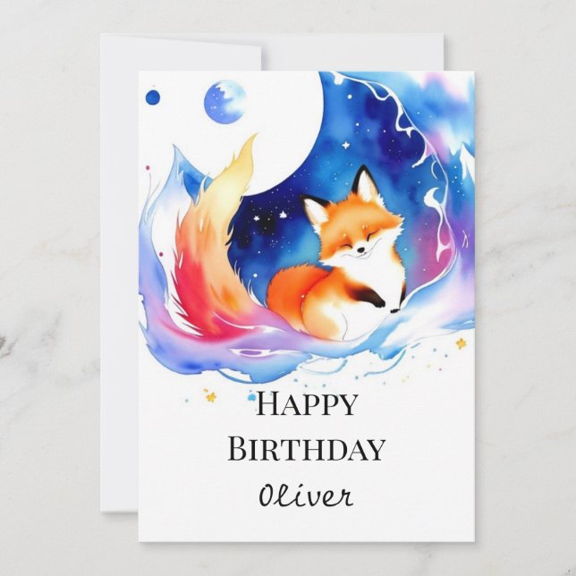 Cartão Aniversário da Fox Fox Woodland Imprimível (Frente)
