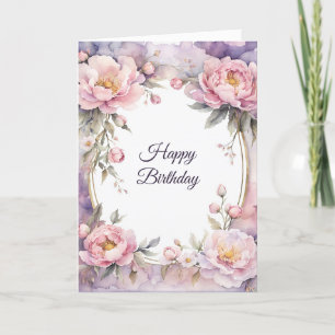Cartão Aniversário da Frame Oval de Peony Rosa na moda