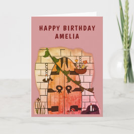 Cartão Aniversário da Garota Desenhadora de Fada da Porta