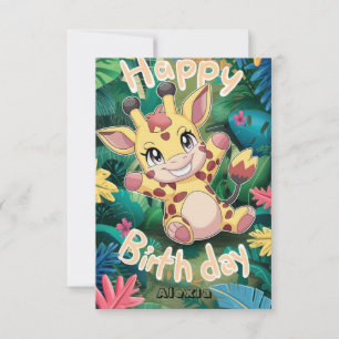 Cartão Aniversário da Girafa Bonito Encantada