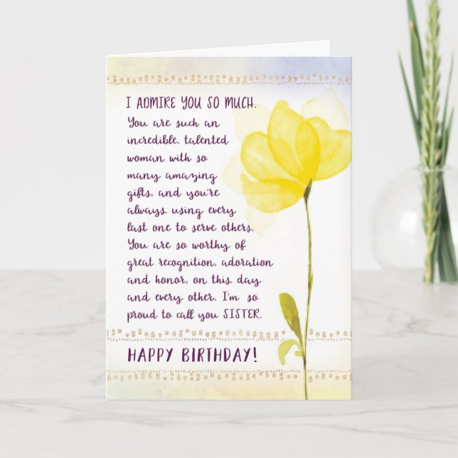 Cartão Aniversário da Irmã, Eu Admiro Tanto Você (Frente)