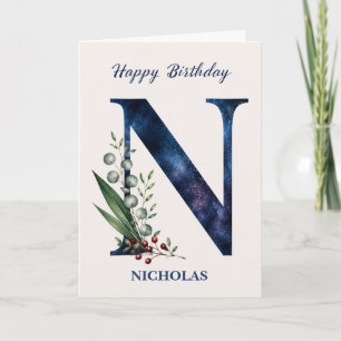 Cartão Aniversário da Letra N para Ele Personalizado Nome