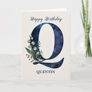 Cartão Aniversário da Letra Q para Ele Personalizado Nome