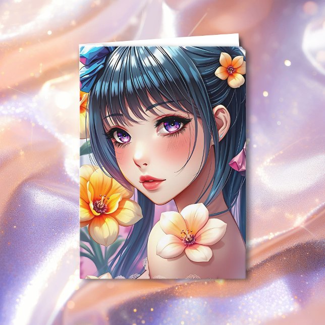 Cartão Aniversário da Menina de Animação bonito (Criador carregado)