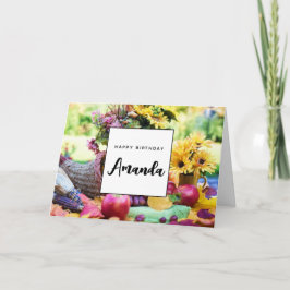 Cartão Aniversário da Mesa de colheita de outono de Ação 