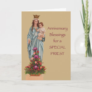 Cartão Aniversário da Ordenação com Maria e Jesus
