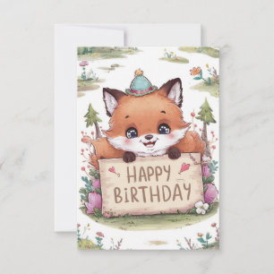 Cartão Aniversário da Raposa Simples Mística