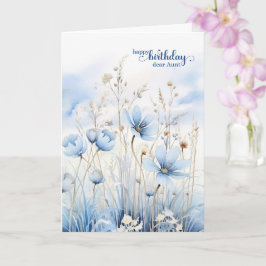 Cartão Aniversário da Tia Flores Silvestres Aquarela Azul
