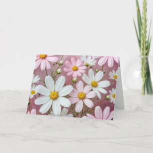 Cartão Aniversário das Díssias Brancas e Rosa