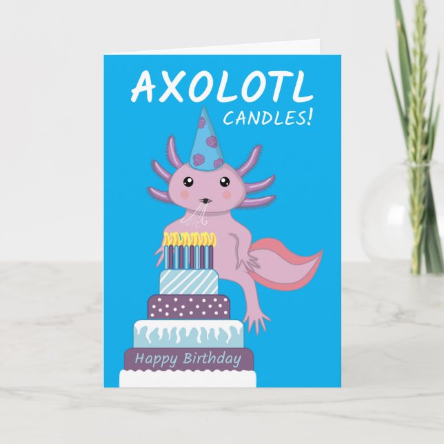Cartão Aniversário das Velas Engraçadas Axolotl (Frente)