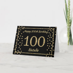 Cartão Aniversário de 100 anos Confete Brilhante Preto e