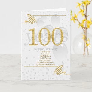 Cartão Aniversário de 100 anos em Dias Semanas Minutos co