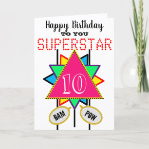 Cartão Aniversário de 10 anos Superstar Triângulo Rosa Qu