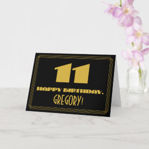 Cartão Aniversário de 11: Nome + Arte Deco Inspirado Olh