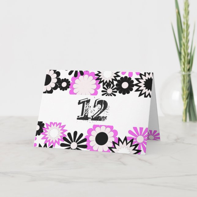 Cartão Aniversário de 12 anos, flores brilhantes. (Frente)