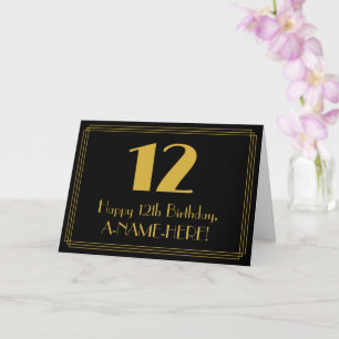 Cartão Aniversário de 12: Art Deco Inspirou "12" + Nome