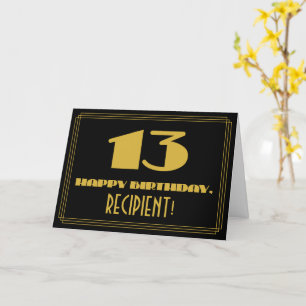 Cartão Aniversário de 13: Nome + Arte Deco Inspirado Olh
