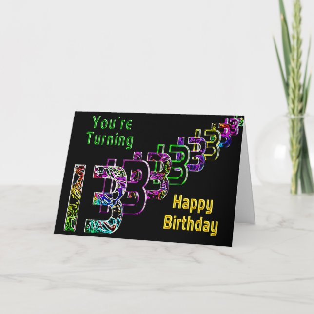 Cartão Aniversário de 13 - Números de Abstrato e Cores em (Frente)