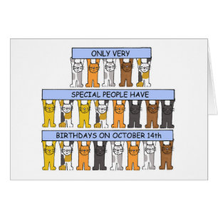Cartão Aniversário de 14 de outubro Gatos de Cartoon