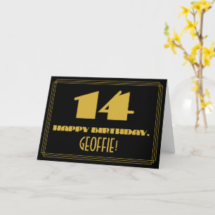 Cartão Aniversário de 14: Nome + Arte Deco Inspirado Olh
