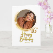 Aniversário de 16 anos com Foto Nome Moderno Branc