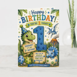 Cartão Aniversário de 1 ano Dino-Mite