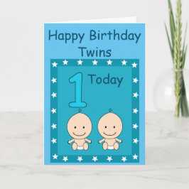 Cartão Aniversário de 1 ano Meninos Gêmeos Personalizado