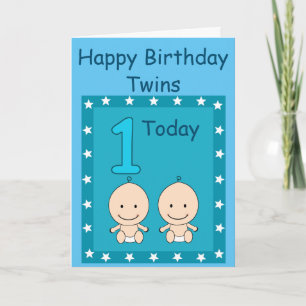 Cartão Aniversário de 1 ano Meninos Gêmeos Personalizado