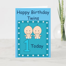 Cartão Aniversário de 1 ano Meninos Gêmeos Personalizado